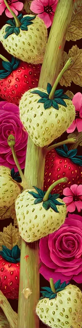 Free strawberry bookmark featuring green strawberries with roses